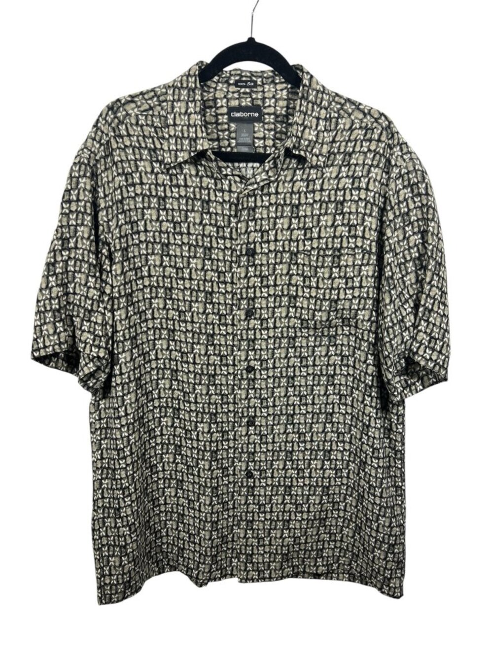 Claiborne Shirt Mens Large Silk Button Down Short Sleeve Lightweight Retro 90s